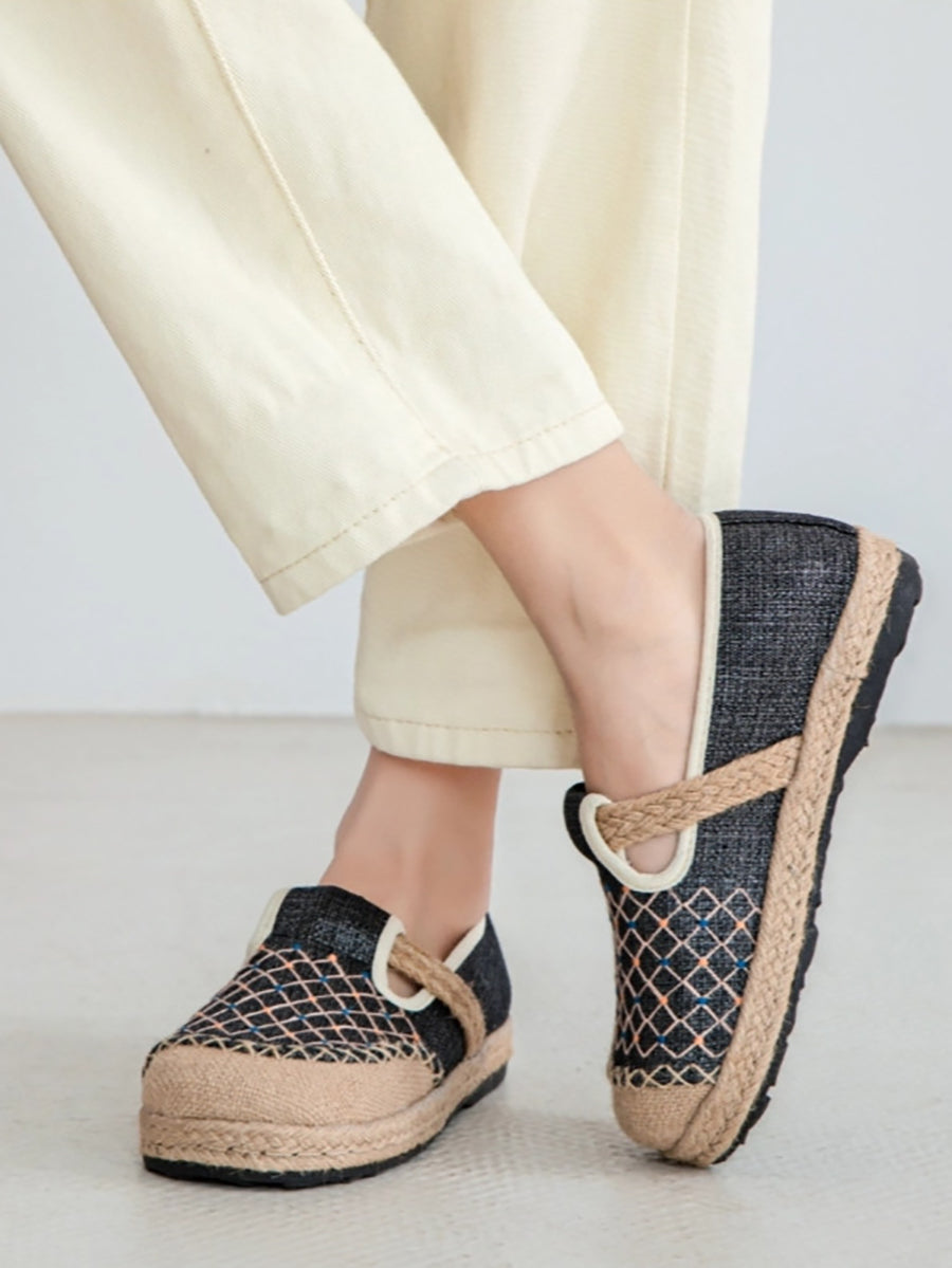 Women Vintage Rhomboids Knitted Canvas Shoes