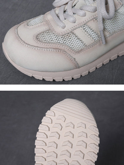 Women Casual Genuine Leather Net Spliced Flat Sport Shoes