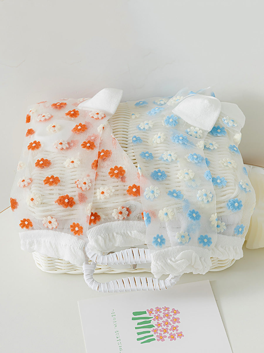 3 Pairs Women Artsy Summer Flower Thin Socks