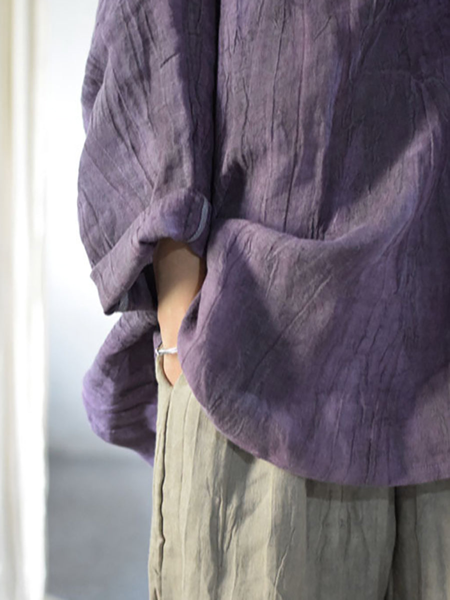 Plus Size Women Vintage Solid Linen Loose Long Blouse