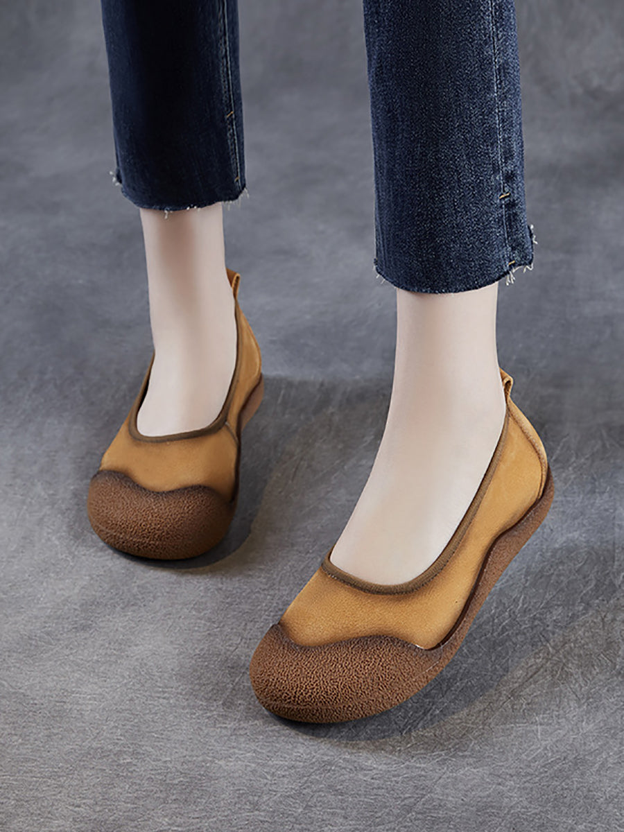 Women Summer Genuine Leather Colorblock Flat Shoes