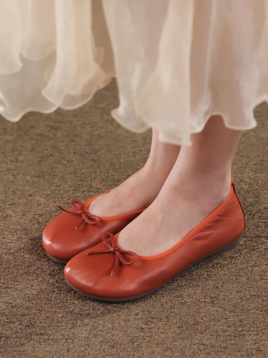 Women Summer Casual Solid Leather Bowknot Shoes