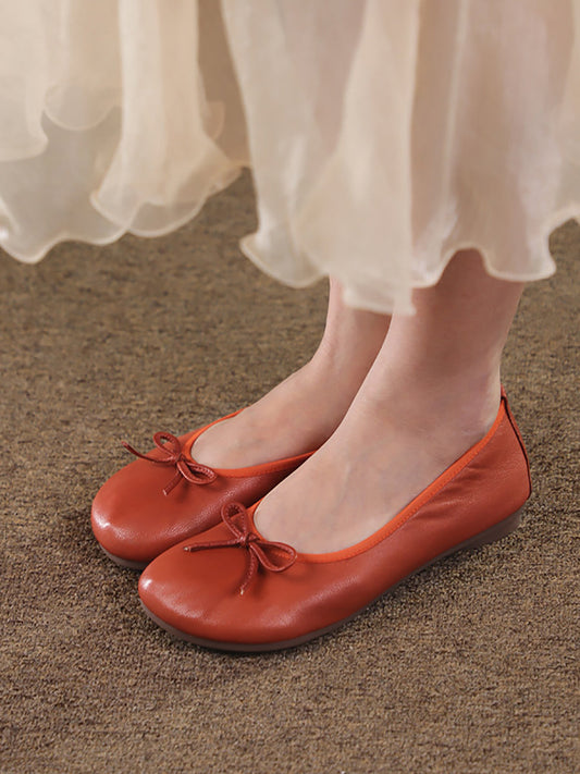 Women Summer Casual Solid Leather Bowknot Shoes
