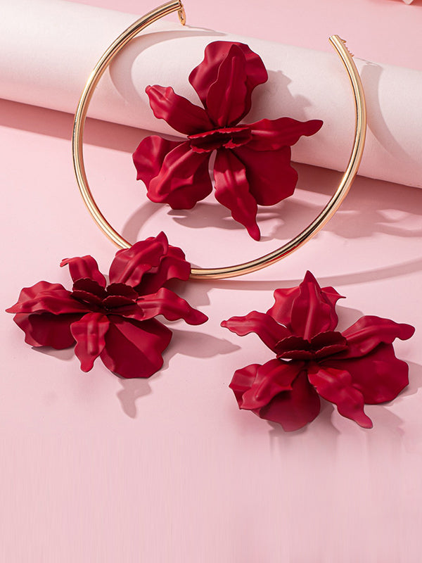 Flower Shape Drop Earrings + Necklaces Accessories
