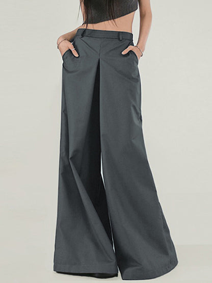 High Waisted Loose Solid Color Split-Joint Pants Trousers