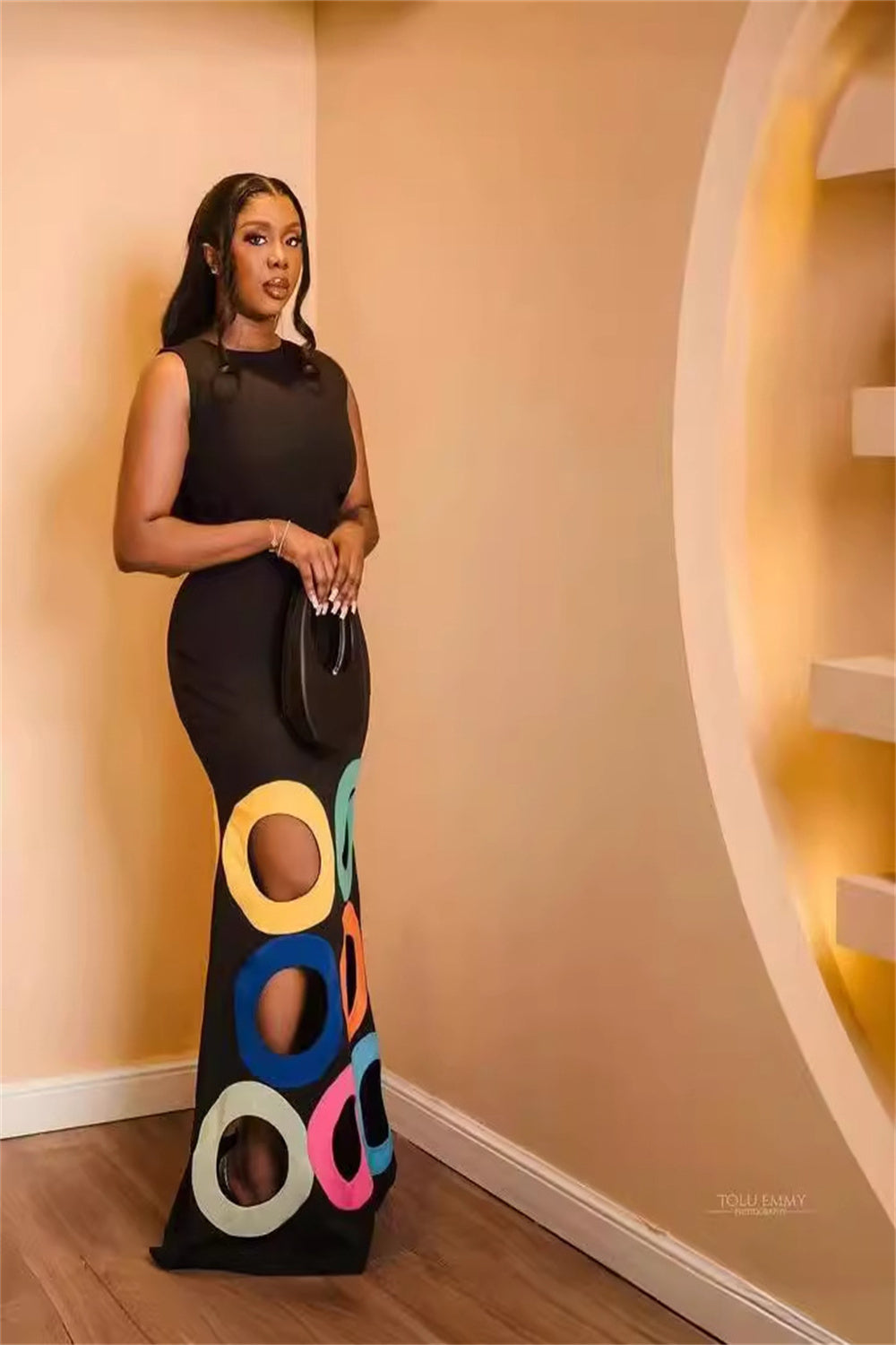 Sleeveless Hollow Pleated Split-Joint Round-neck Maxi Dresses