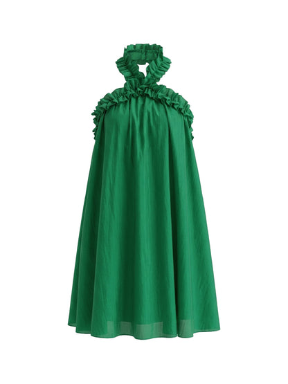 A-Line Loose Backless Solid Color Split-Joint Halter-Neck Midi Dresses