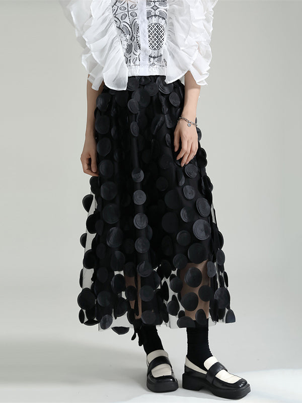 A-Line High Waisted Mesh Polka-Dot Solid Color Split-Joint Skirts Bottoms
