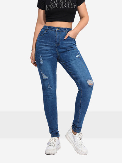Skinny Leg High-Waisted Ripped Split-Joint Jean Pants Bottoms