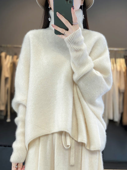 Women Winter Batwing Sleeve Turtleneck Wool Sweater