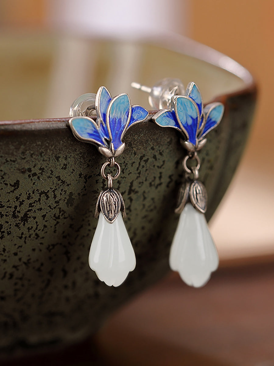 Women Ethnic Jade Magnolia Enamel Flower