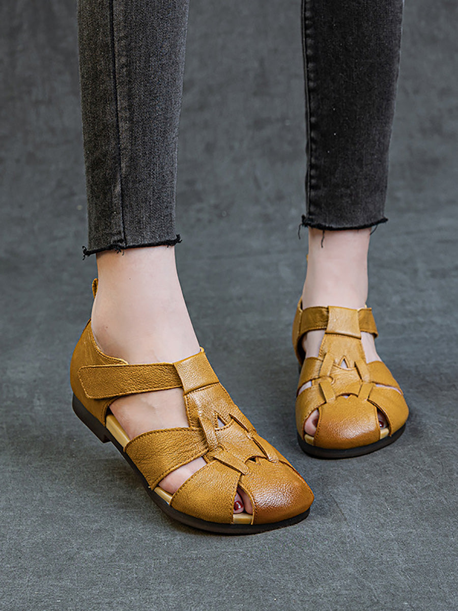 Women Summer Soft Leather Spliced Sandals