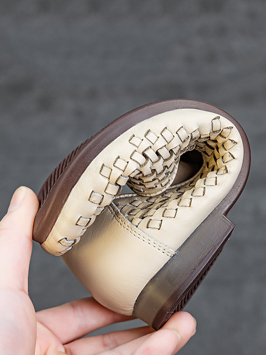 Women Summer Vintage Leather Weave Low Heel Shoes
