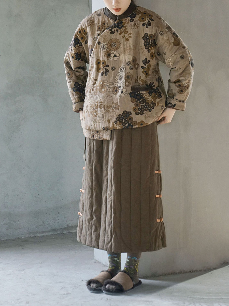 Women Vintage Floral Cotton Winter Padded Coat