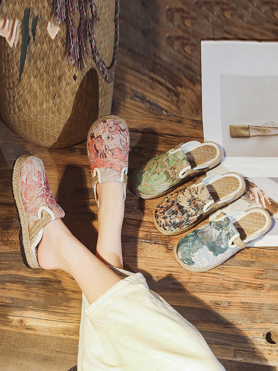 Women Summer Print Linen Flat Slippers