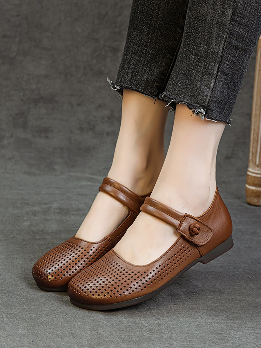 Women Casual Summer Genuine Leather Hollow Out Shoes