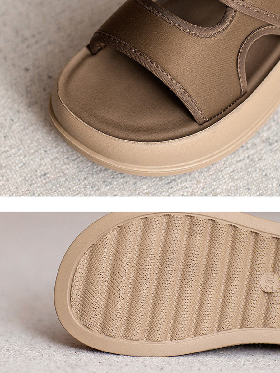 Women Summer Casual Genuine Leather Platform Slippers