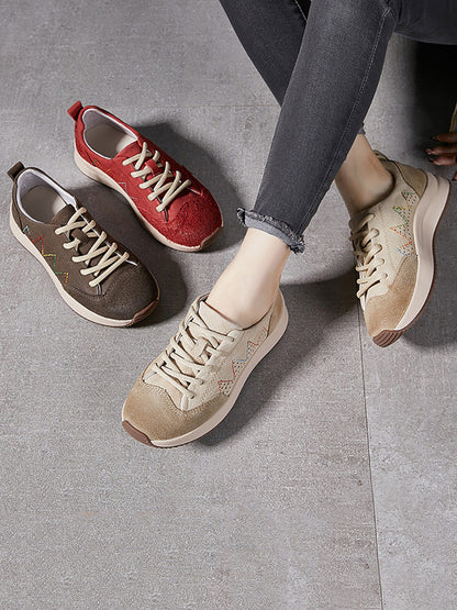 Women Genuine Leather Spliced Platform Sport Shoes