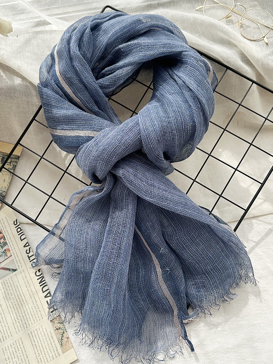 Women Summer Stripe Tassel Linen Shawl Scarf