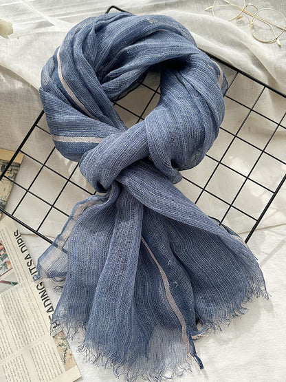 Women Summer Stripe Tassel Linen Shawl Scarf
