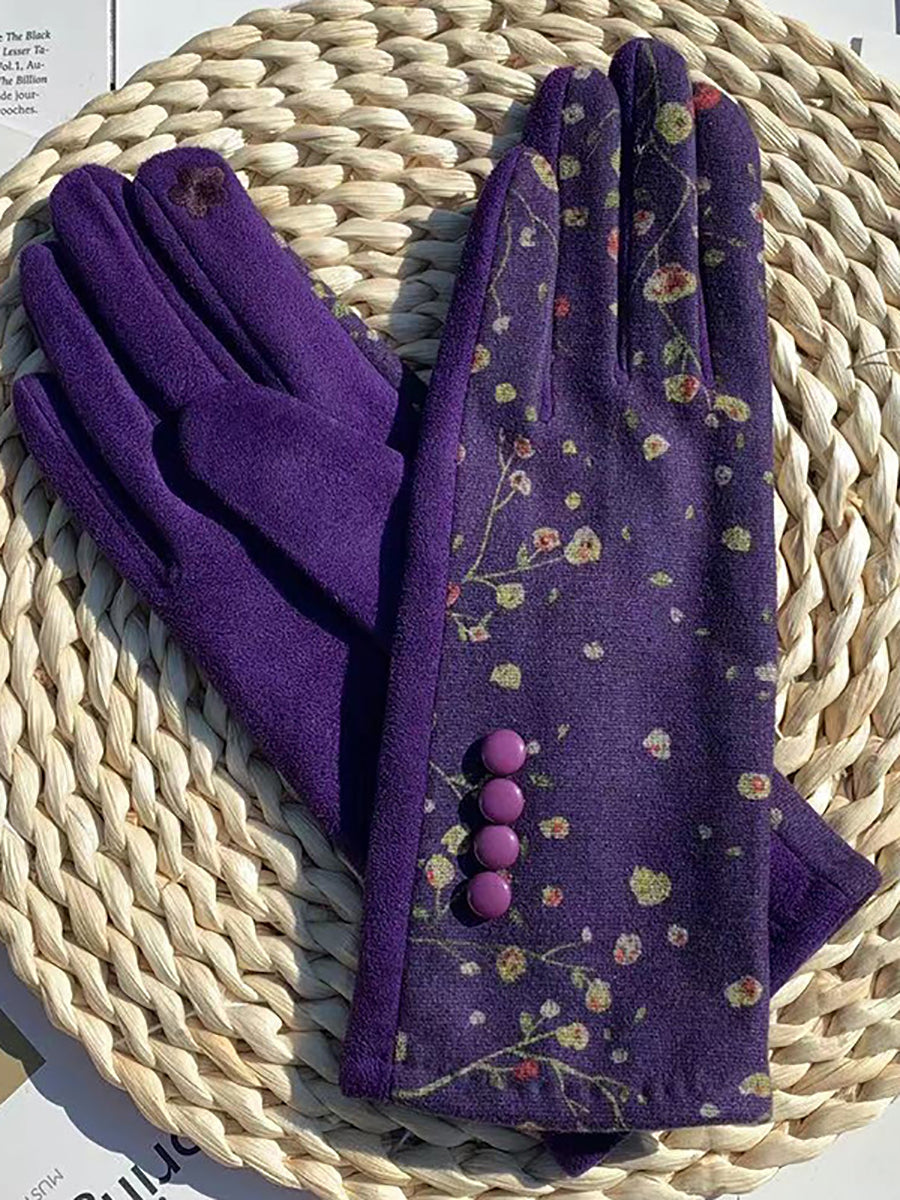 Winter Outdoor Floral Windproof Fashion Gloves