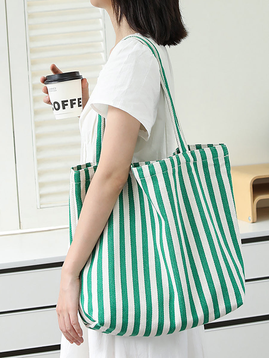 Women Casual Stripe Canvas Shoulder Bag