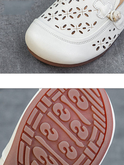Women Vintage Genuine Leather Hollow Out Flat Shoes