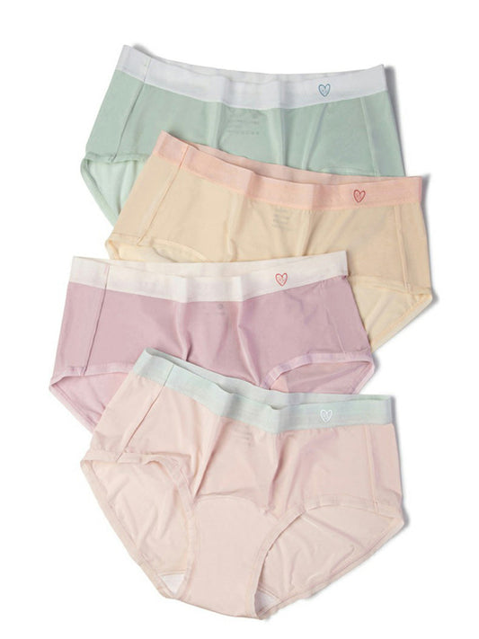 4 Pieces Summer Women Colorblock 100%Cotton Underwear