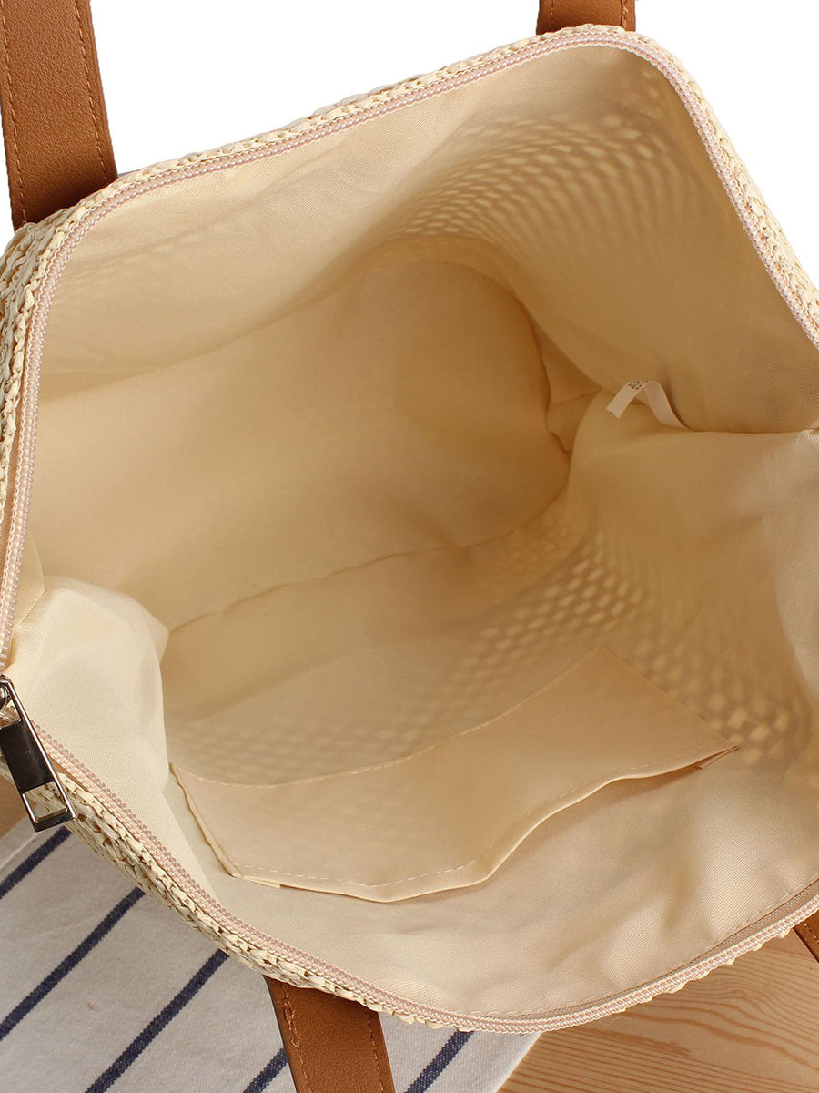 Women Casual Colorblock Straw Weave Shoulder Bag