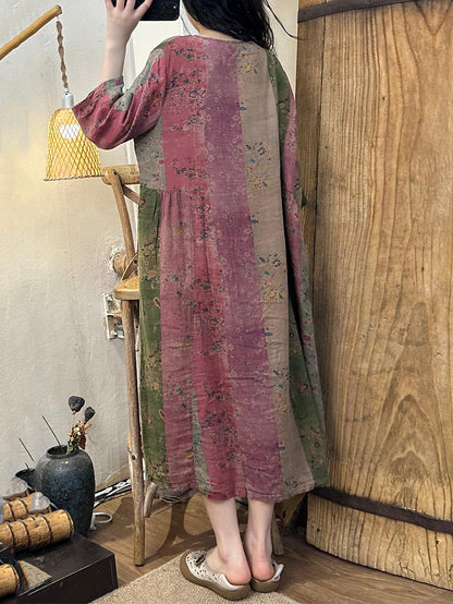Plus Size Women Summer Vintage Spliced Buckle Cotton Dress