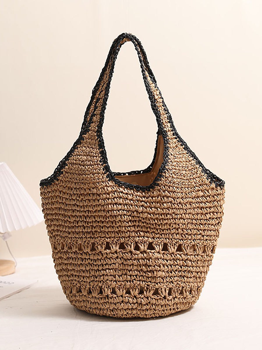 Women Casual Colorblock Weave Bag
