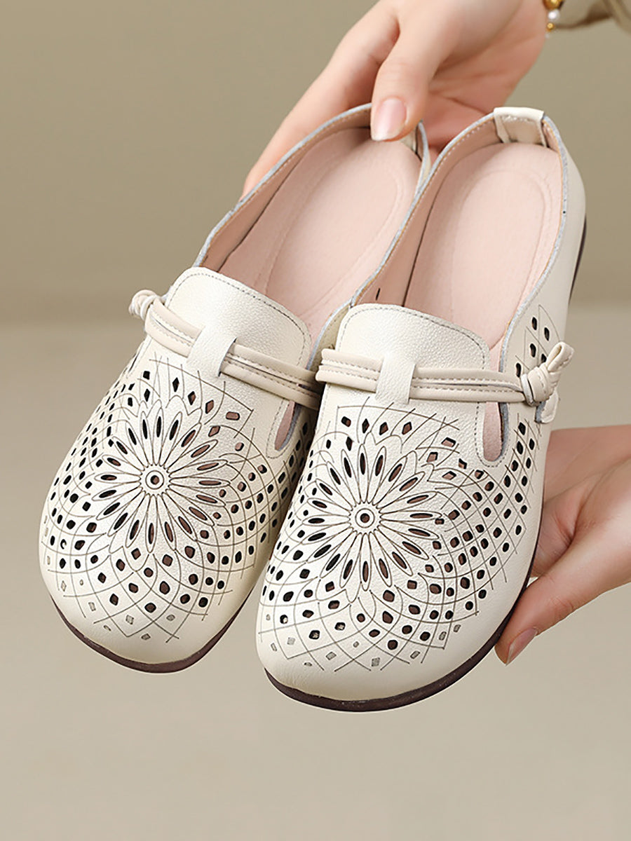 Women Summer Genuine Leather Hollow Out Shoes