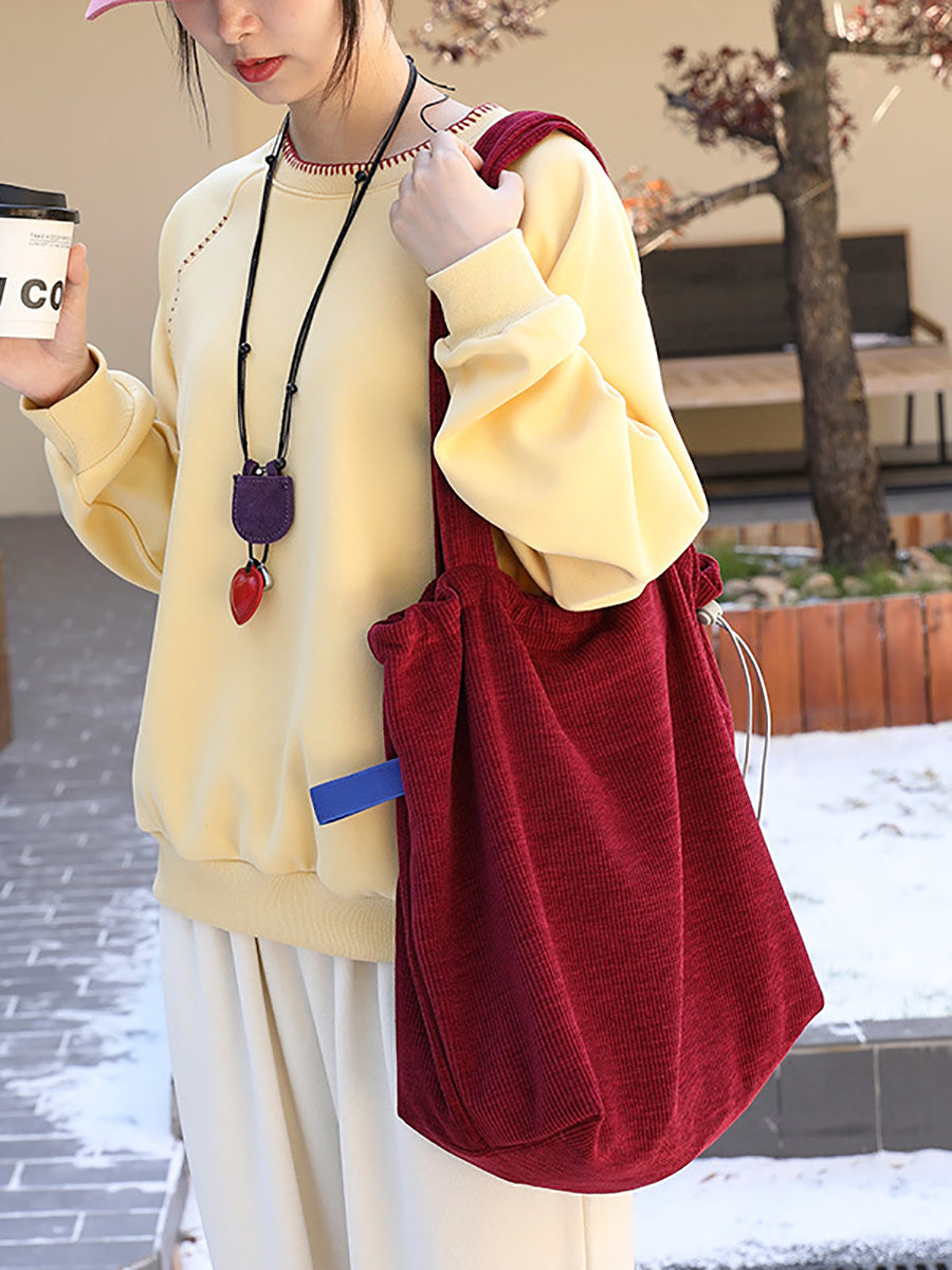 Casual Pure Color Corduroy Shoulder Bag