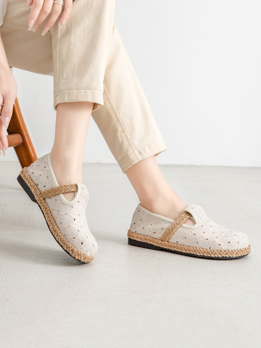 Women Summer Casual Hollow Out Flat Cotton Shoes