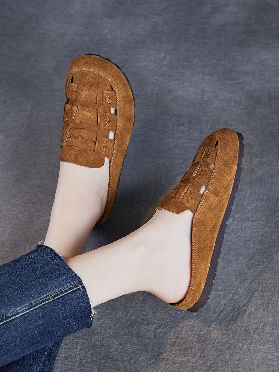 Women Summer Suede Leather Weave Flat Shoes