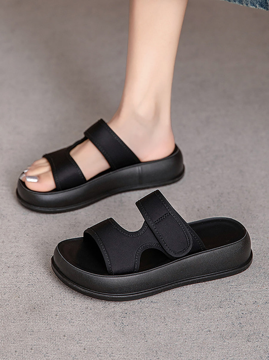Women Summer Casual Genuine Leather Platform Slippers