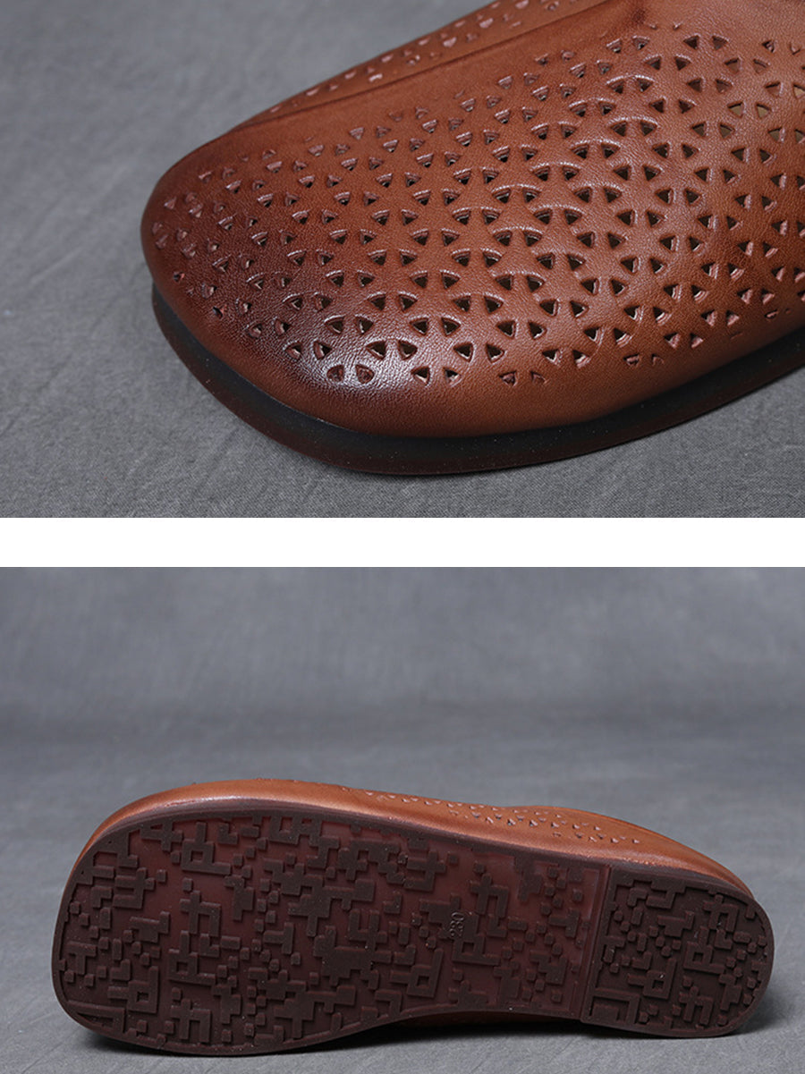Women Summer Vintage Hollow Out Leather Flat Slippers
