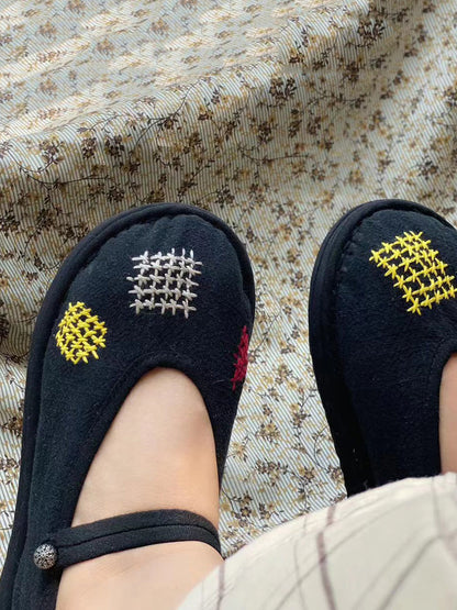 Women Vintage Casual Cloth Embroidery Flat Shoes