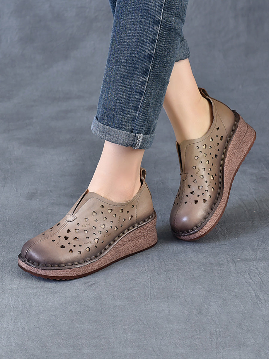 Women Summer Hollow Out Leather Platform Shoes