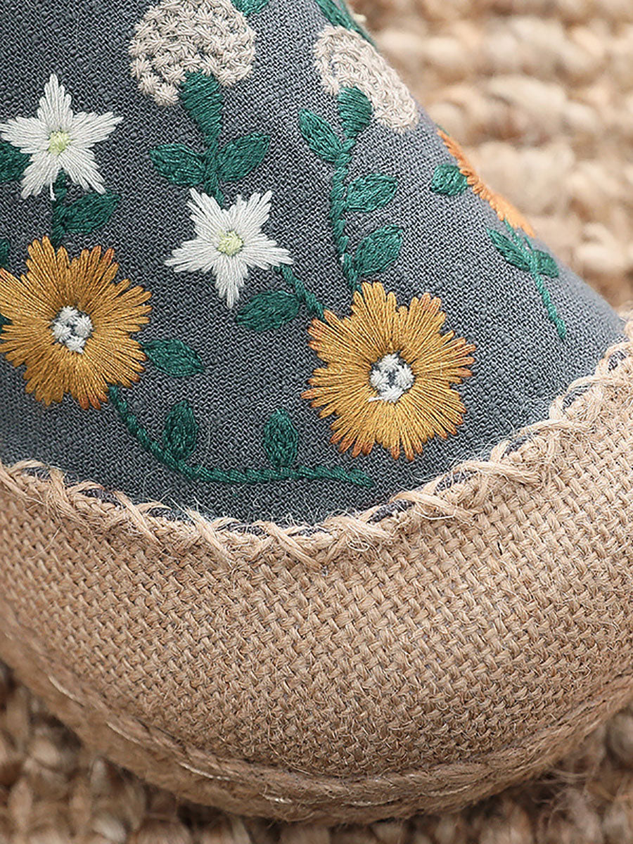 Women Autumn Ethnic Linen Embroidery Cloth Boots
