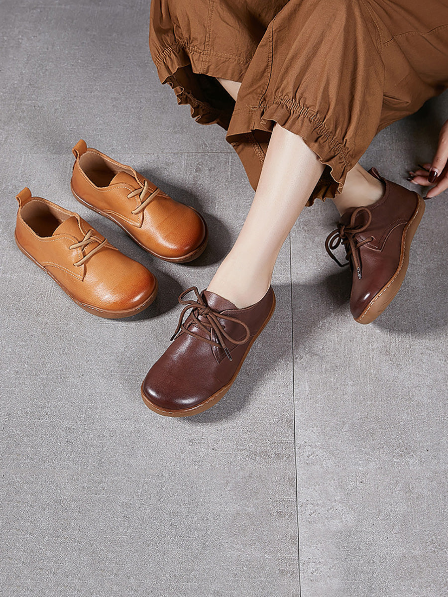 Women Summer Vintage Genuine Leather Flat Shoes