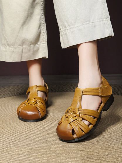 Women Casual Summer Leather Weave Low Heel Shoes