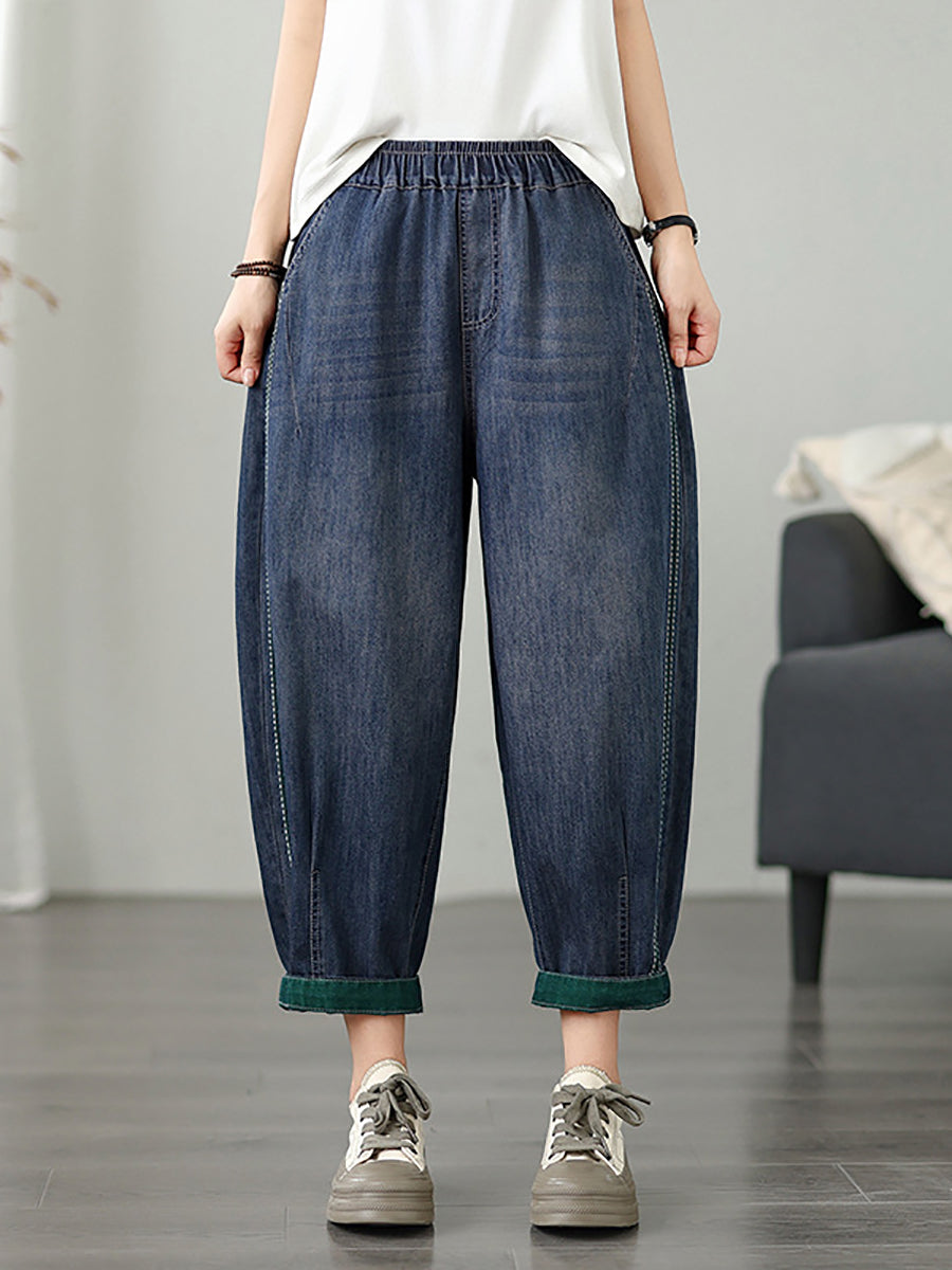 Women Casual Summer Pure Color Denim Harem Pants