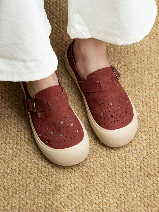 Women Summer Vintage Genuine Leather Flat Shoes