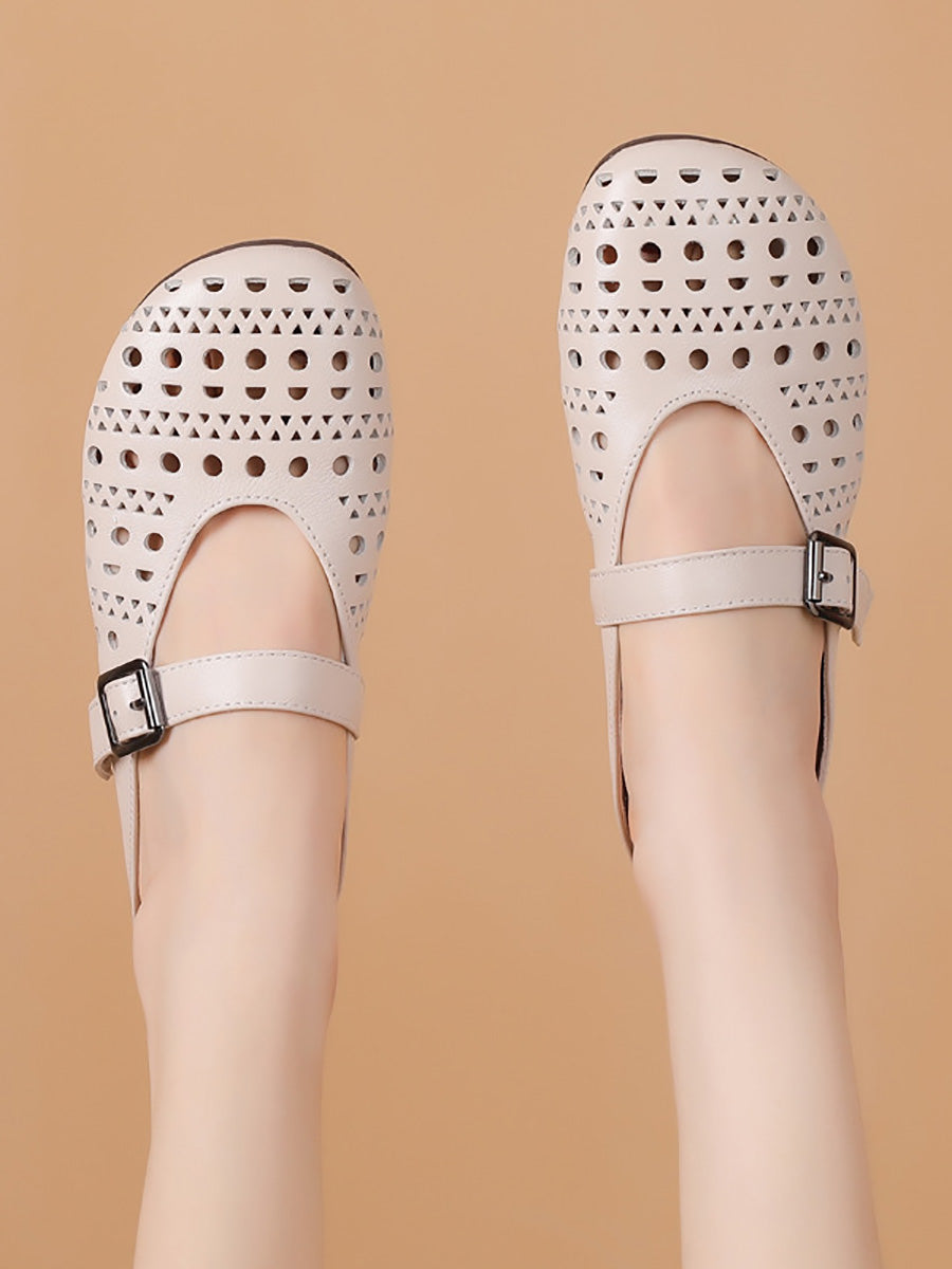 Women Casual Summer Genuine Leather Low Heel Slippers