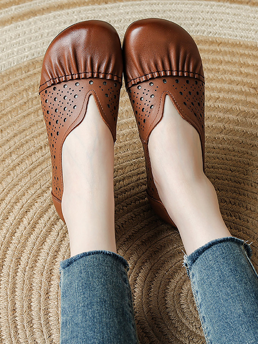 Women Casual Genuine Leather Hollow Out Low Heel Shoes