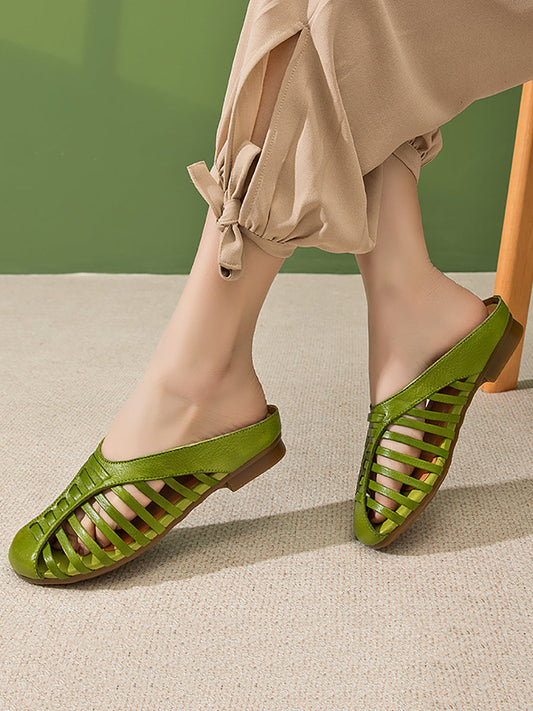 Women Casual Summer Leather Spliced Slippers