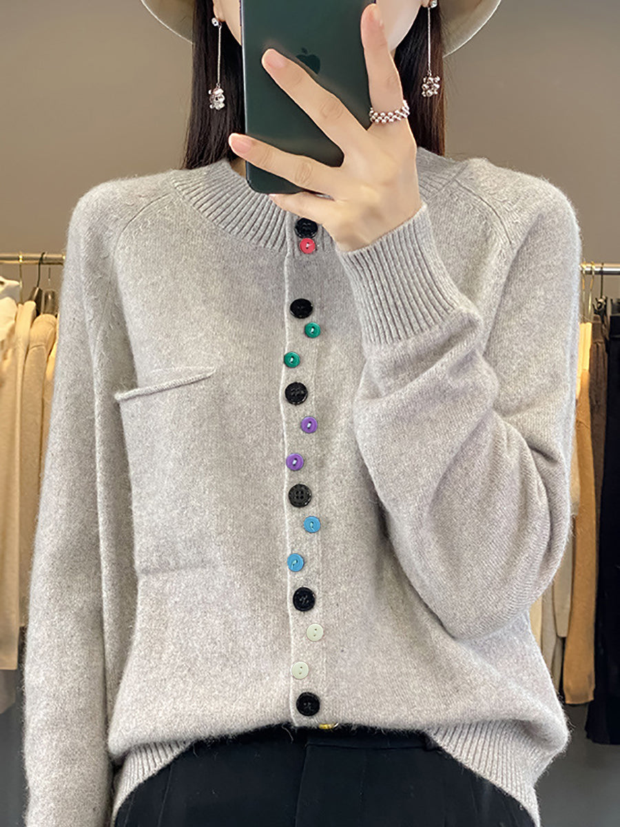 Women Autumn O-Neck Pure Color Knit Sweater