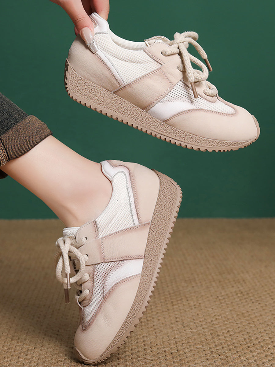 Women Casual Colorblock Leather Flat Sport Shoes