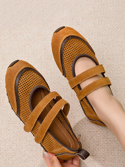 Women Casual Colorblock Leather Flat Shoes